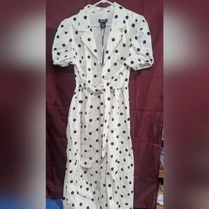 DKNY Long Polka Dot Sundress With Puff Sleeve Dress Brand New Size 14